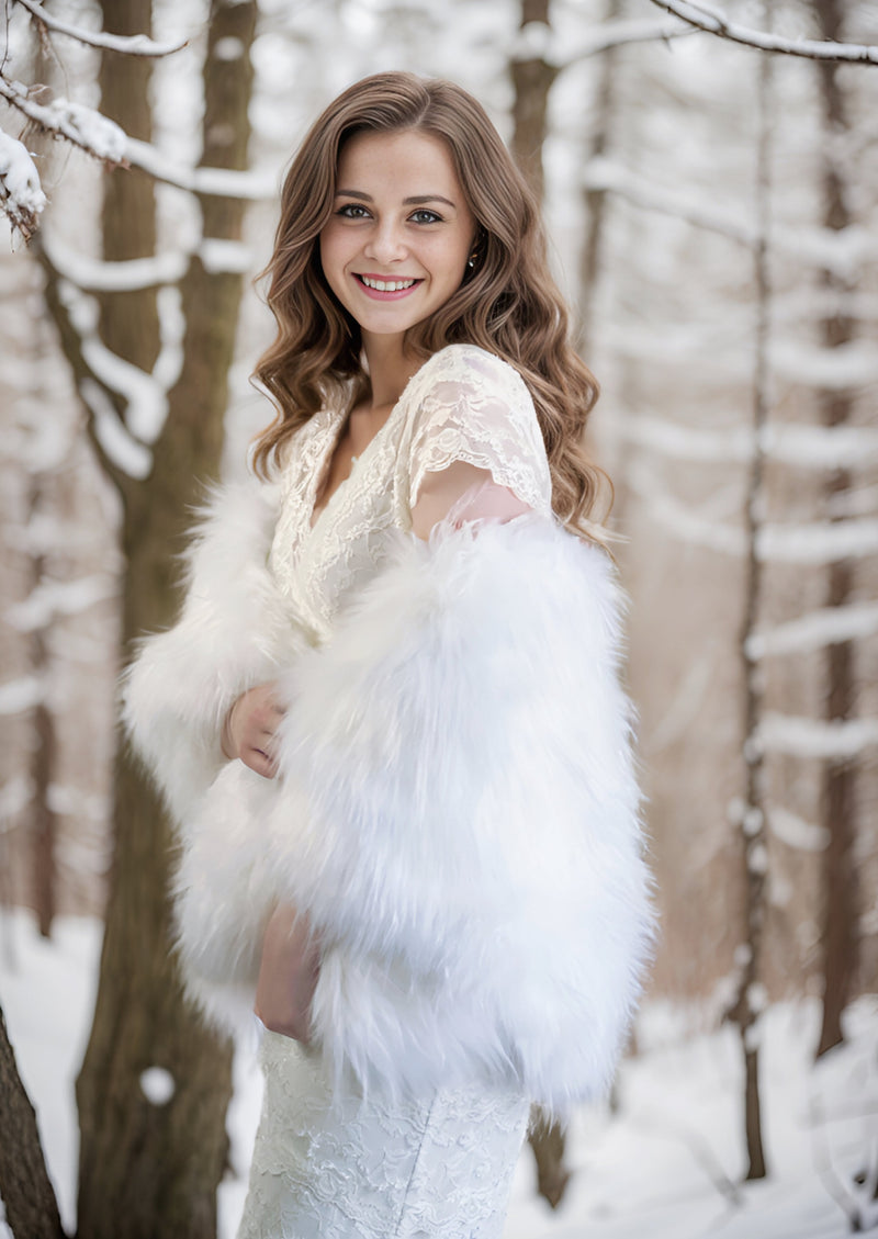 Pure White Bridal Faux Fur Shawl (Butterfly PWht02)