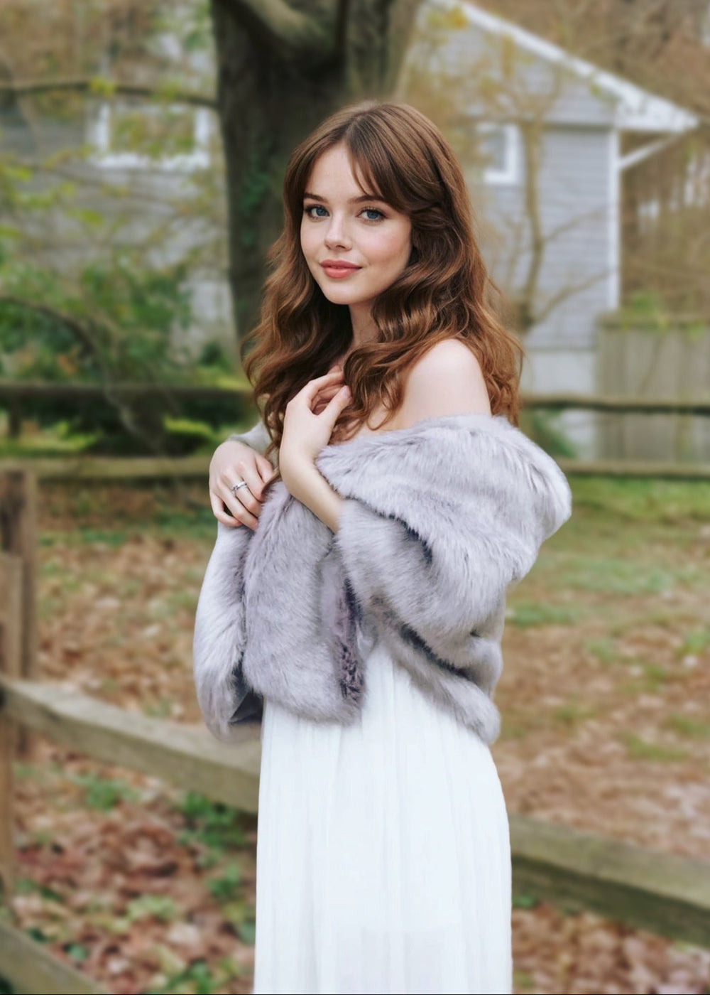 Grey Faux Fur Shawl with hooks and eye (Butterly Gry07) – Sissily