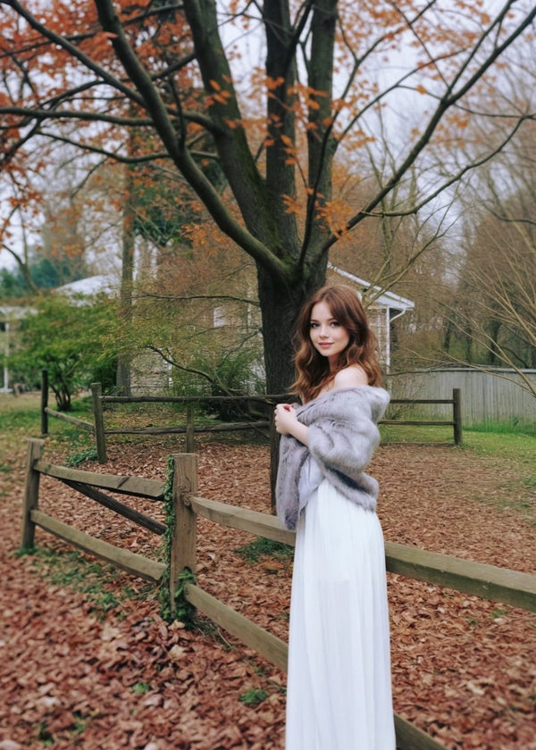 Grey Faux Fur Shawl with hooks and eye (Butterly Gry07)