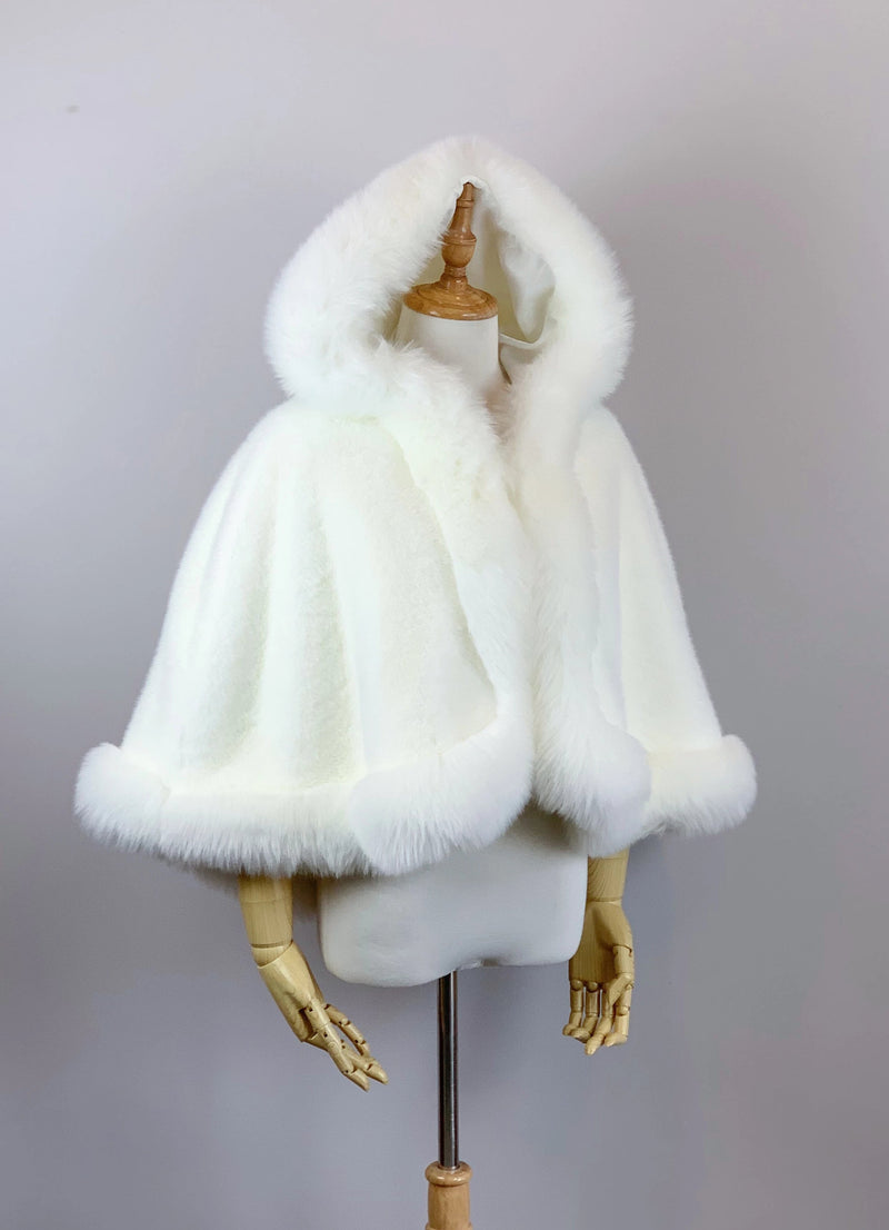 Ivory White Faux Fur Cape (Juliet Wht01)