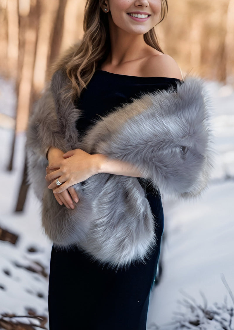 Gray Bridal Winter Wedding Fur Shawl (Lilian Gry03)