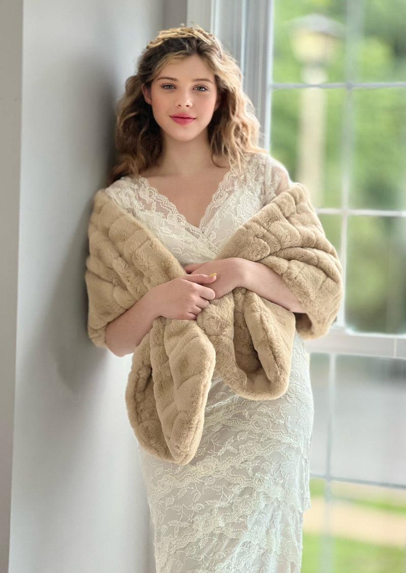 Beige Double Side Fur Shawl (Jenny Brw04)