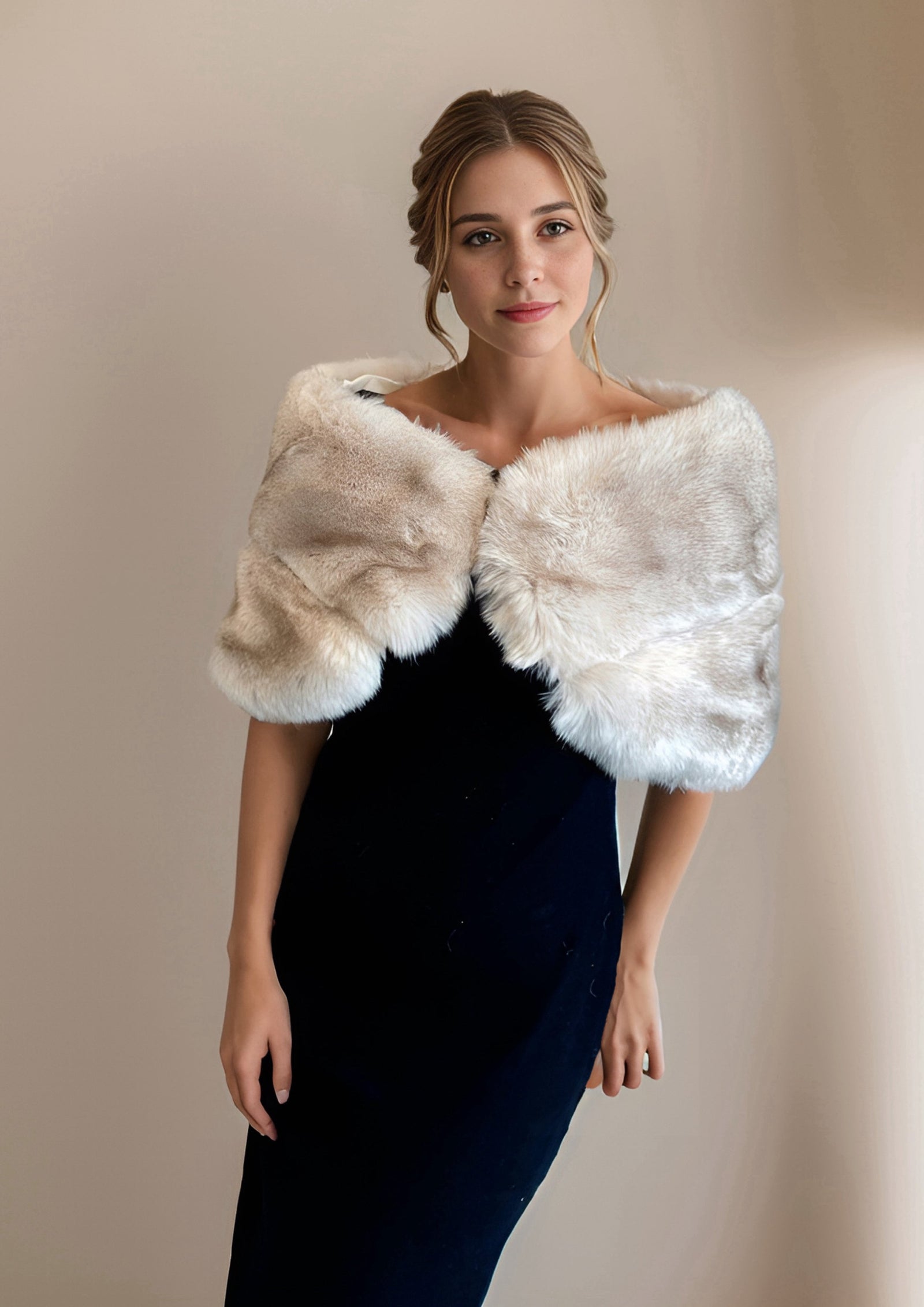 Peach with Black Tips Faux Fur Wrap (Penelope Pea01) – Sissily Designs