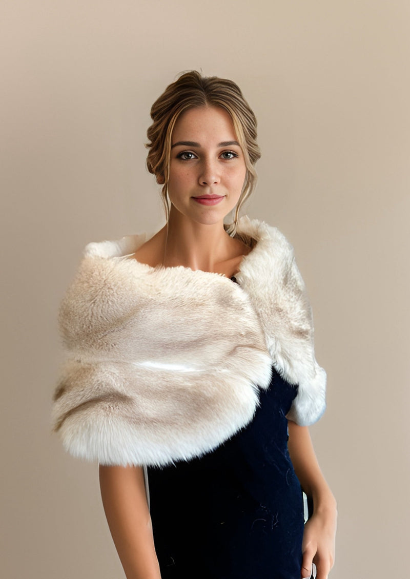 Peach with Black Tips Faux Fur Wrap (Penelope Pea01)