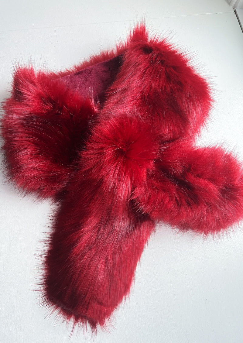 Red Faux Fur Scarf / Fur Scarf / Bridesmaid Gifts / Faux Fur Scarf