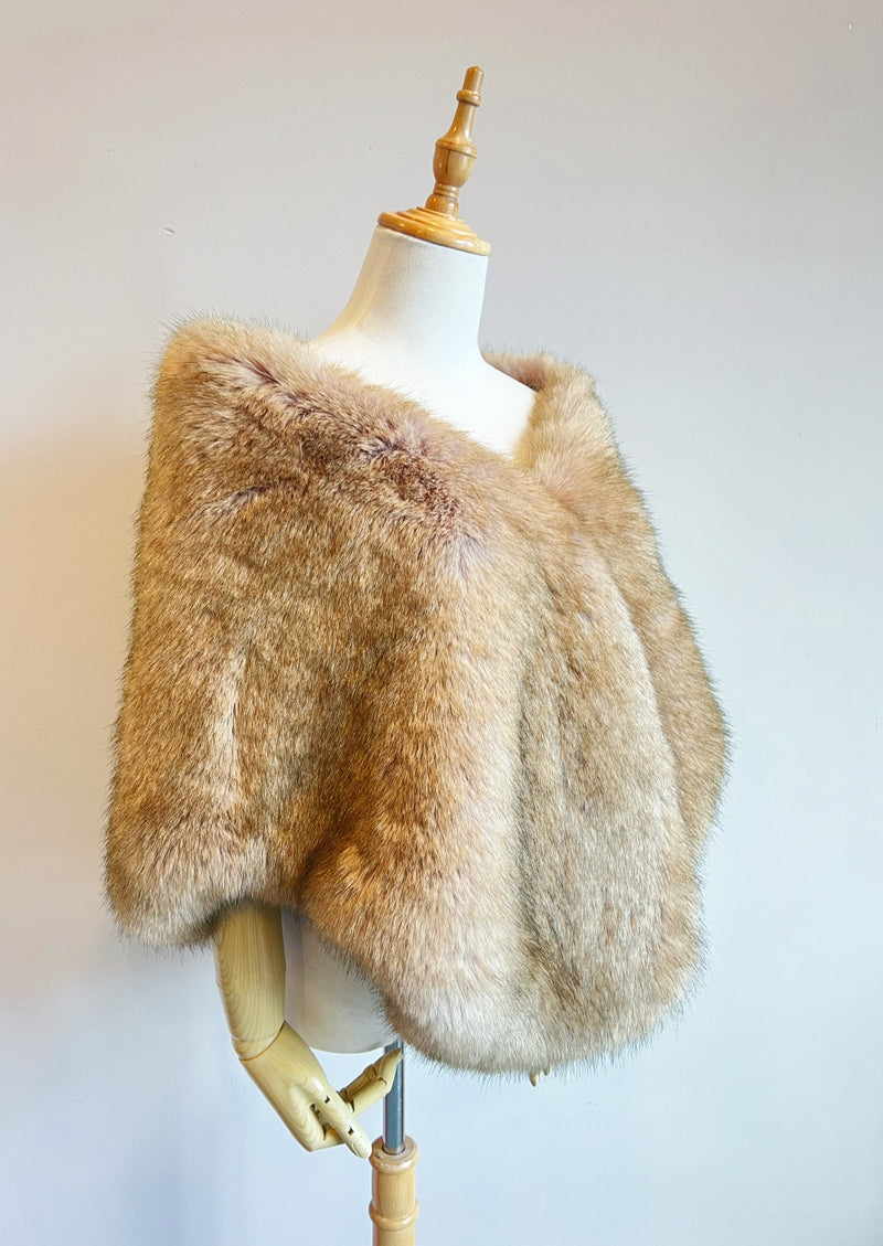 Honey Brown Faux Fur Shawl (Butterfly LBrw07)