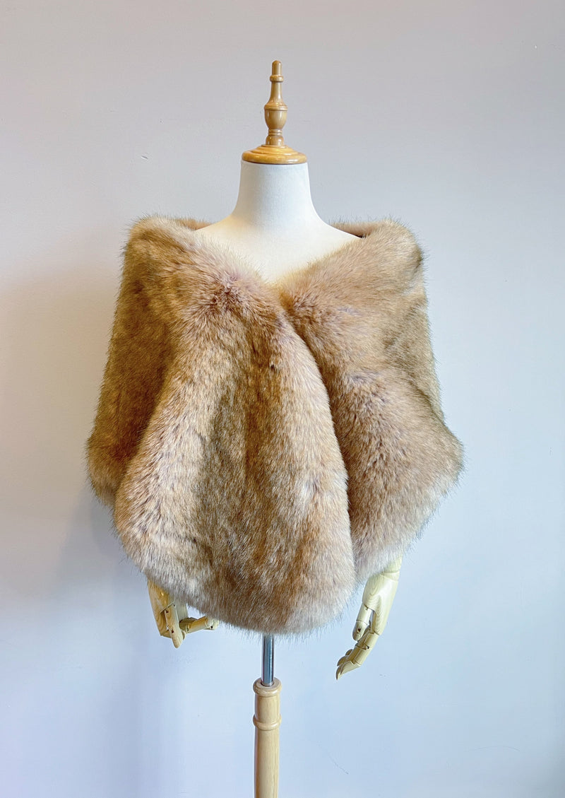 Honey Brown Faux Fur Shawl (Butterfly LBrw07)