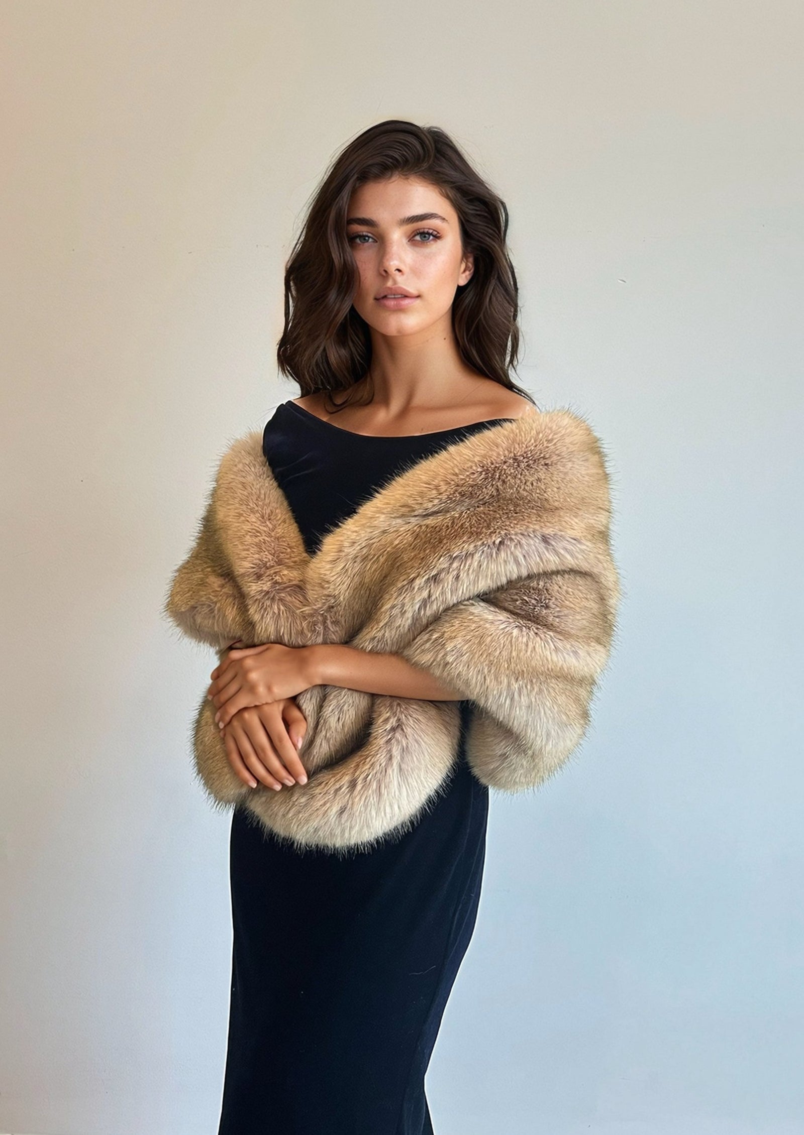 brown faux fur shawl