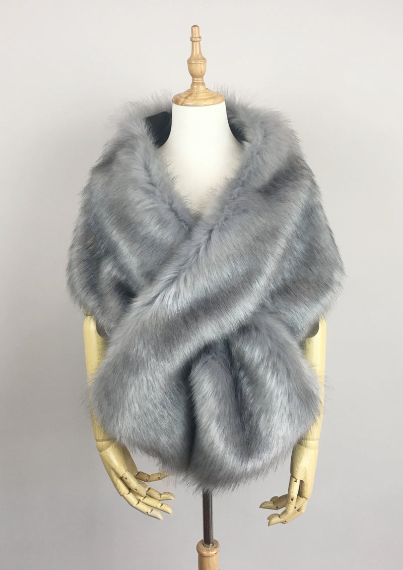 Gray Bridal Winter Wedding Fur Shawl (Lilian Gry03)