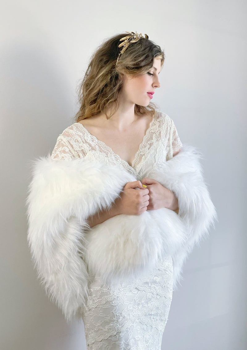 Pure White Bridal Faux Fur Shawl (Butterfly PWht02)