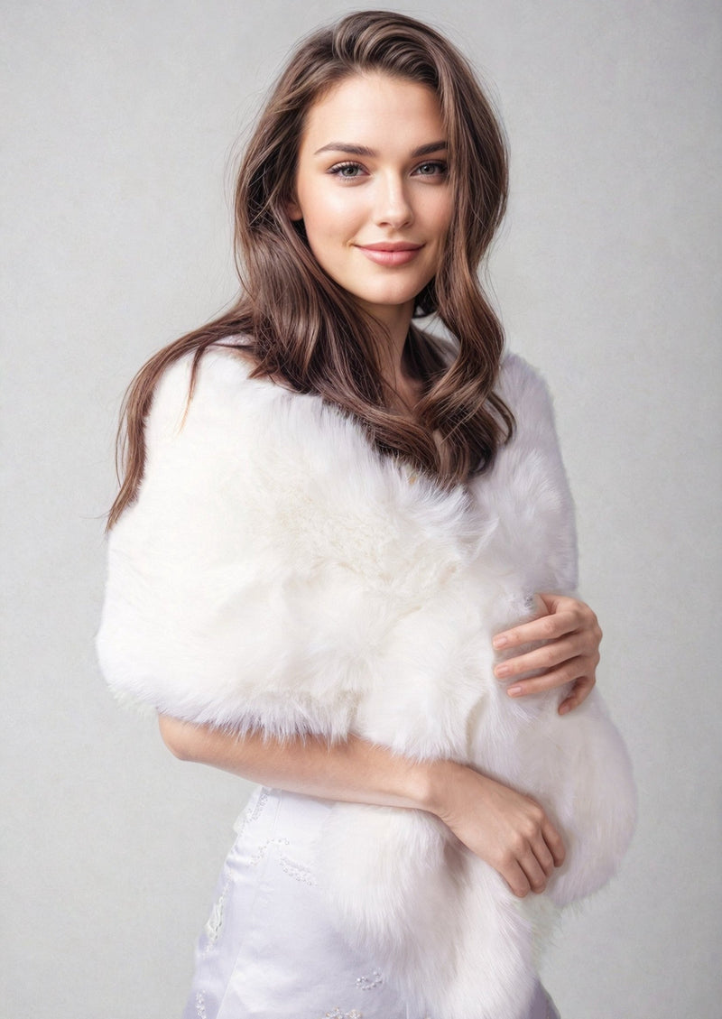 Light Ivory Faux Fur Shawl (Lilian Wht01)