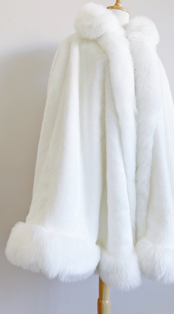 Super Warm Faux Fur Bridal Cape, Christmas Fur Cape, Wedding Fur Wrap, Bridal Faux Fur Stole Fur Shawl (OSJennifer Wht01)