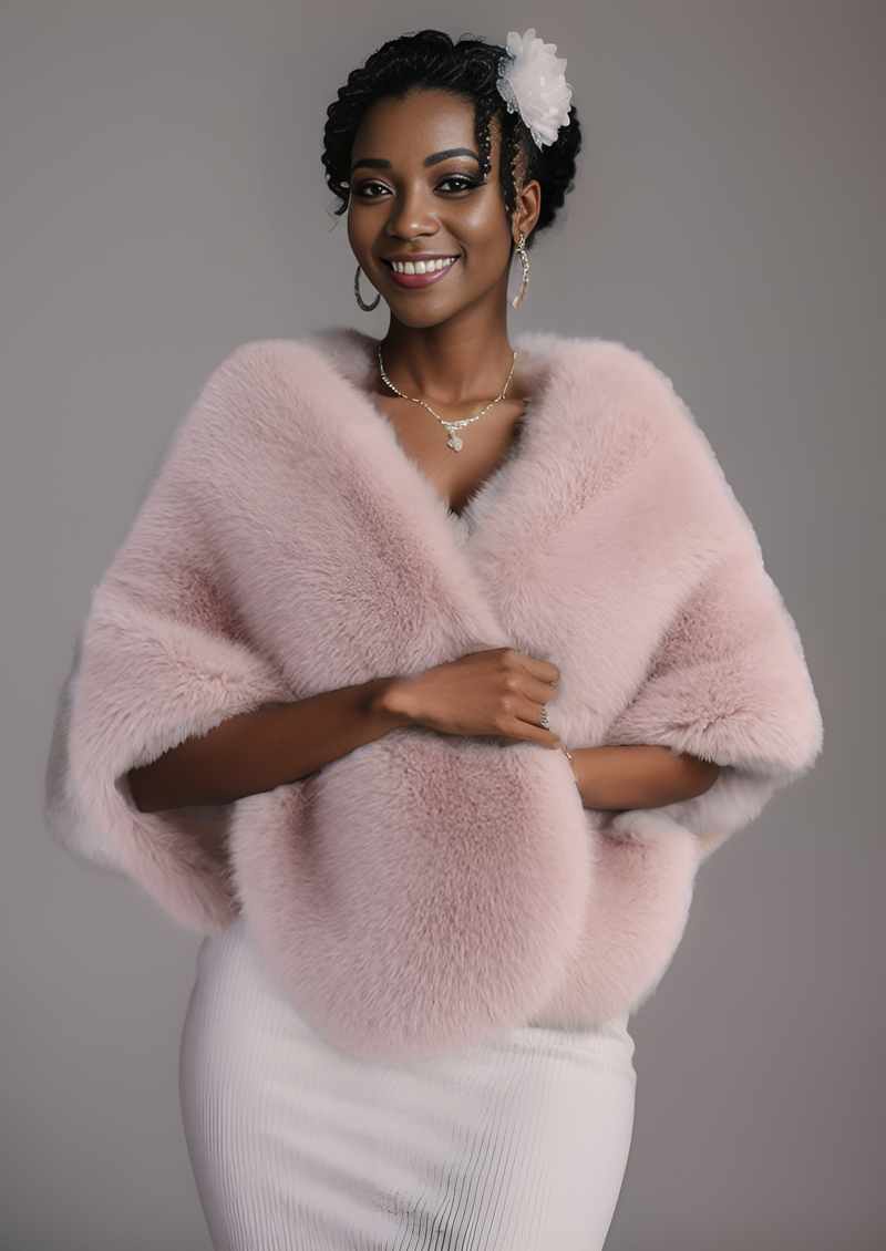 Pink Bridal Fur Shawl with Fleece Lining (Butterfly 07)
