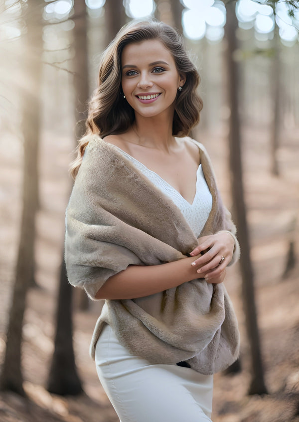 Light Brown Double Side Fur Shawl (Jenny Brw05)