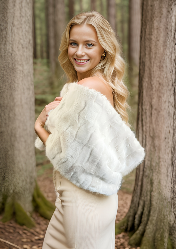 Light Beige / Ivory Double Side Fur Shawl (Jenny Ivy04)