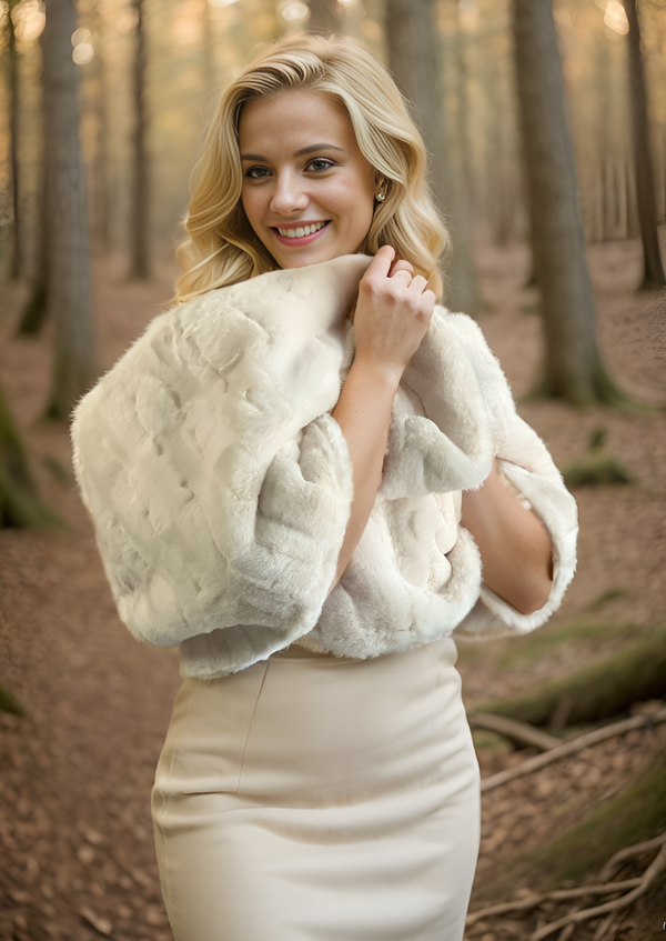 Light Beige / Ivory Double Side Fur Shawl (Jenny Ivy04)