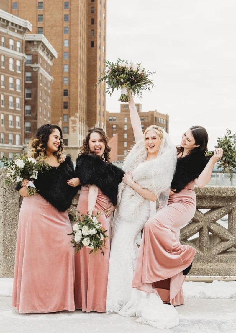 Bride Fuzzy Shawl For Wedding Champagne Faux Fur Wrap Bridal Shawl