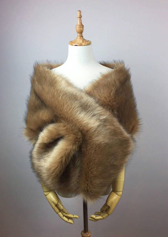 Honey Brown Faux Fur Shawl (Lilian LBrw03)