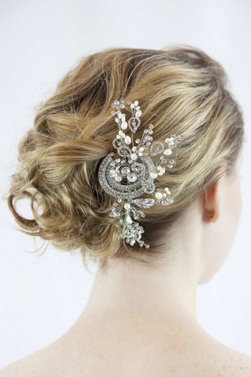 Bridal Silver Pearl Hair Clip