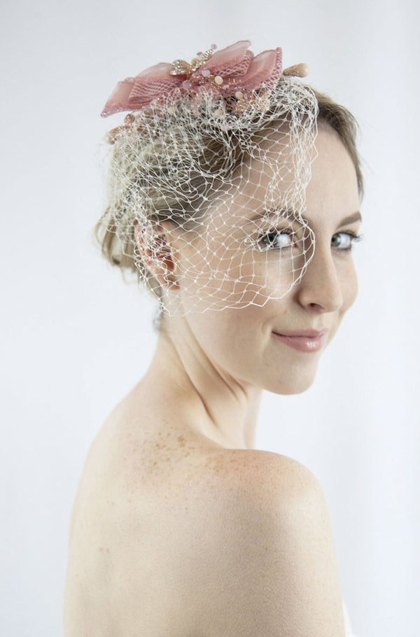 Pink Bridal Birdcage Veil