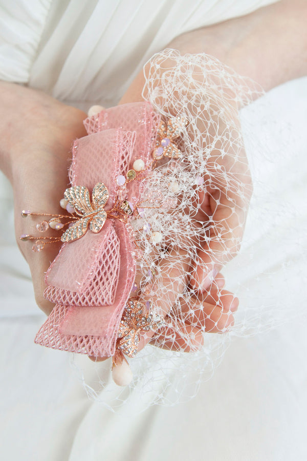 Pink Bridal Birdcage Veil