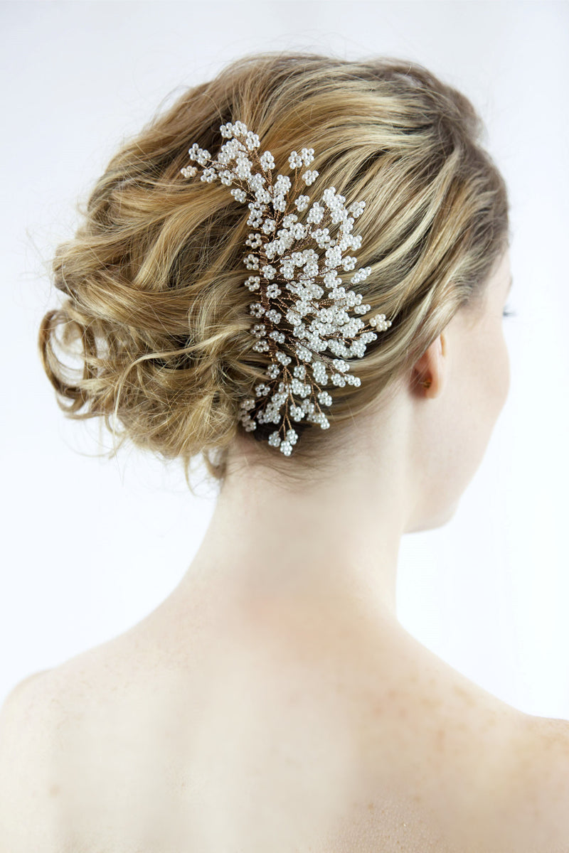 Bridal Rose Gold Pearl Hair Comb