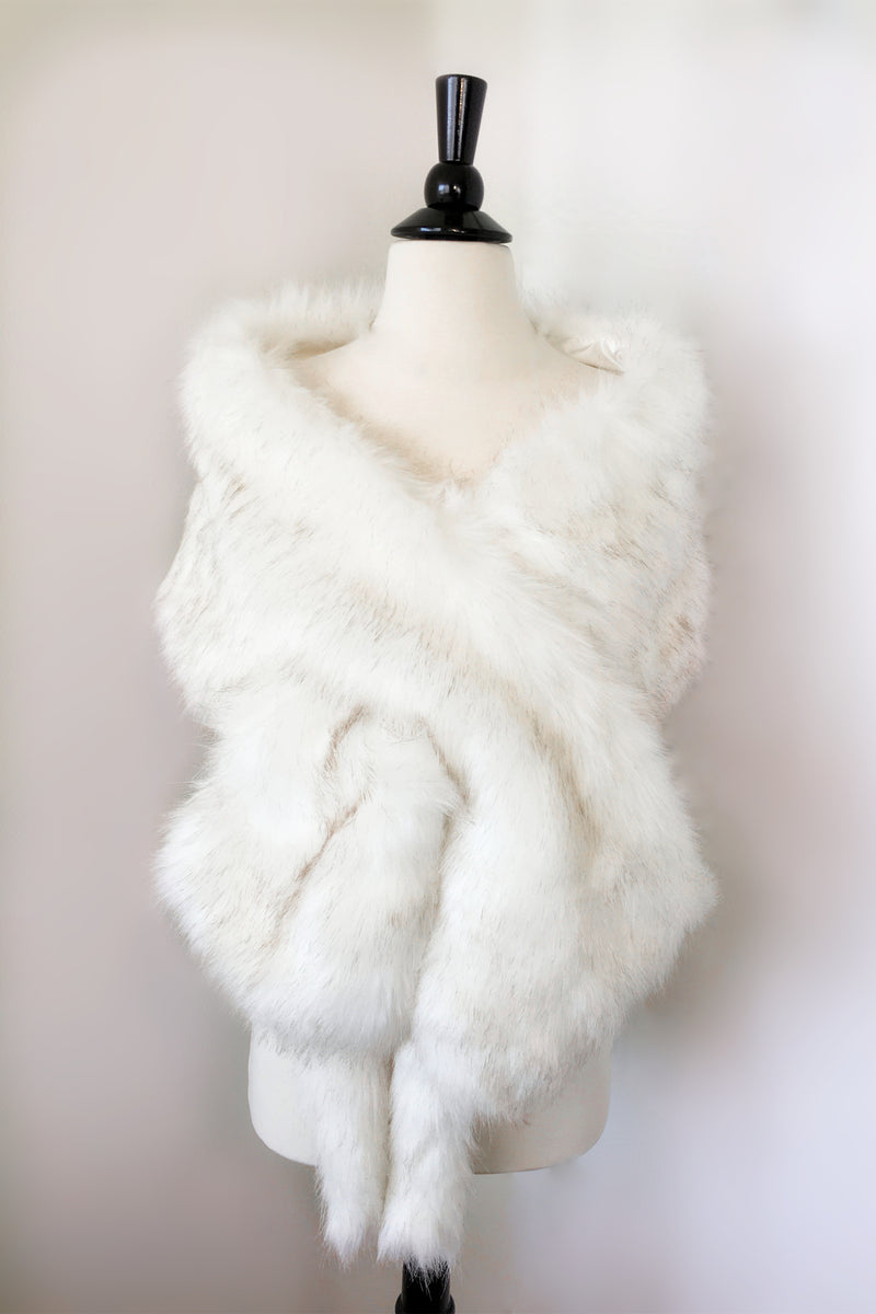 Ivory with Blk Tips Faux Fur Shawl Plus Size Bride (Lilian Wht03)