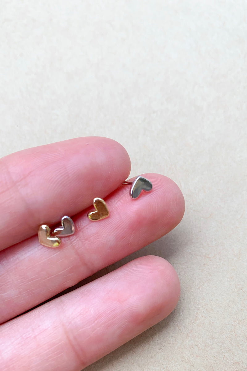 14k gold plated / Silver Heart Tiny Earrings / Bridal Party Gifts