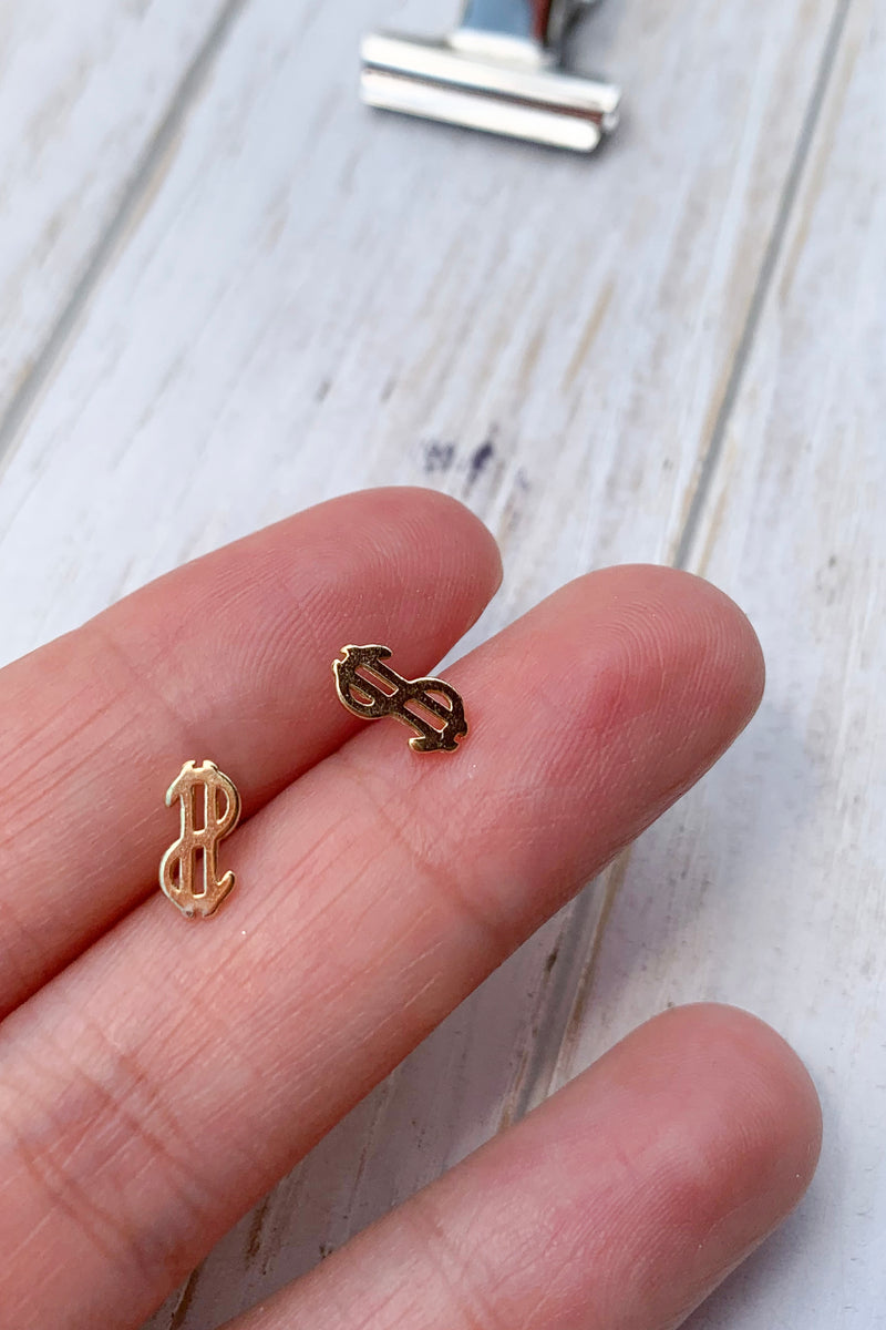 14k gold plated US Dollar Sign Tiny Earrings / Bridal Party Gifts