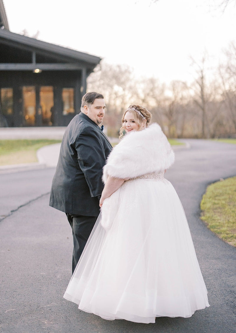 winter wedding dresses with faux fur Sissily Designs