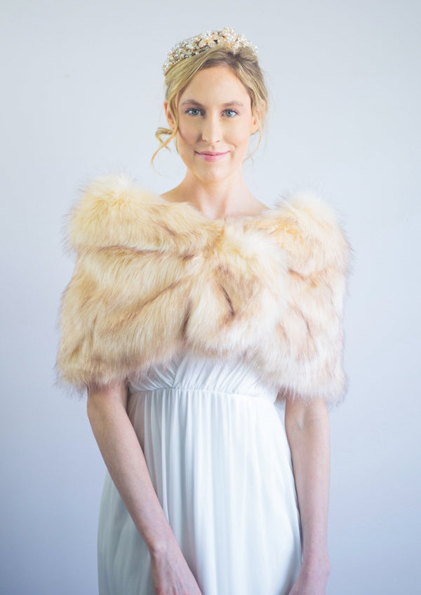 Champagne faux fur wrap bridal shrug stole shawl cape B012-Champagne