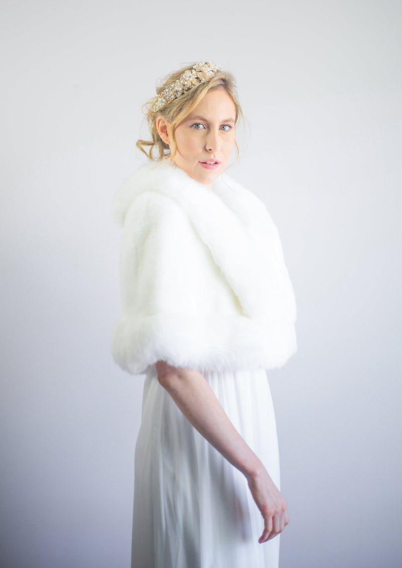 Ivory White Faux Fur Bridal Cape (Georgina Wht01) - CUSTOM ORDER ONLY