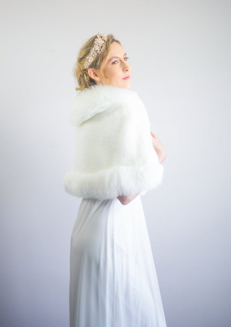 Ivory White Faux Fur Bridal Cape (Georgina Wht01) - CUSTOM ORDER ONLY