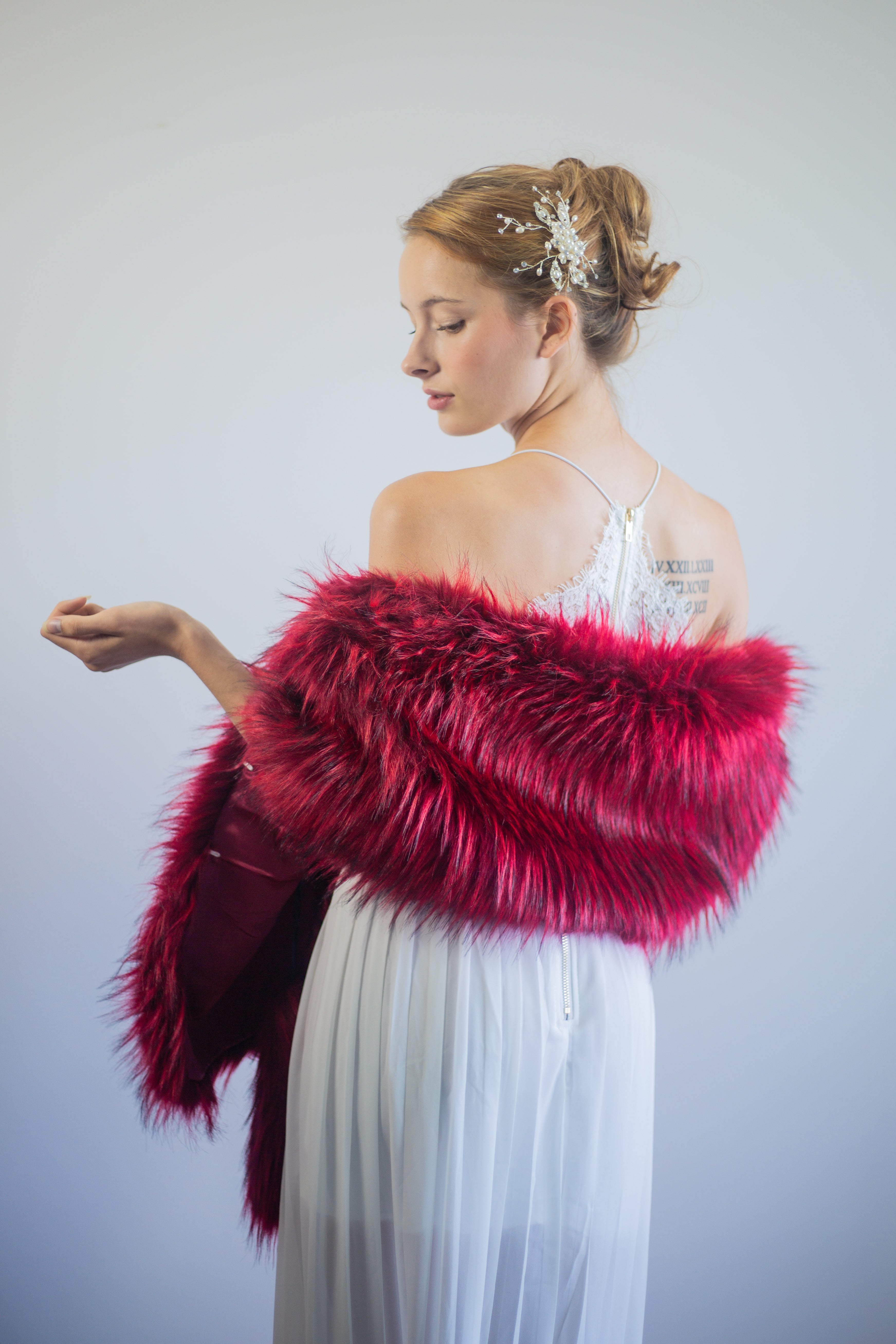 fur shawl red