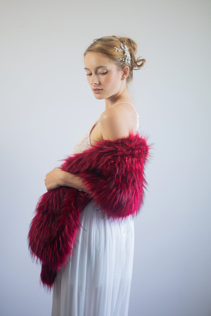 Red fur shawl sale