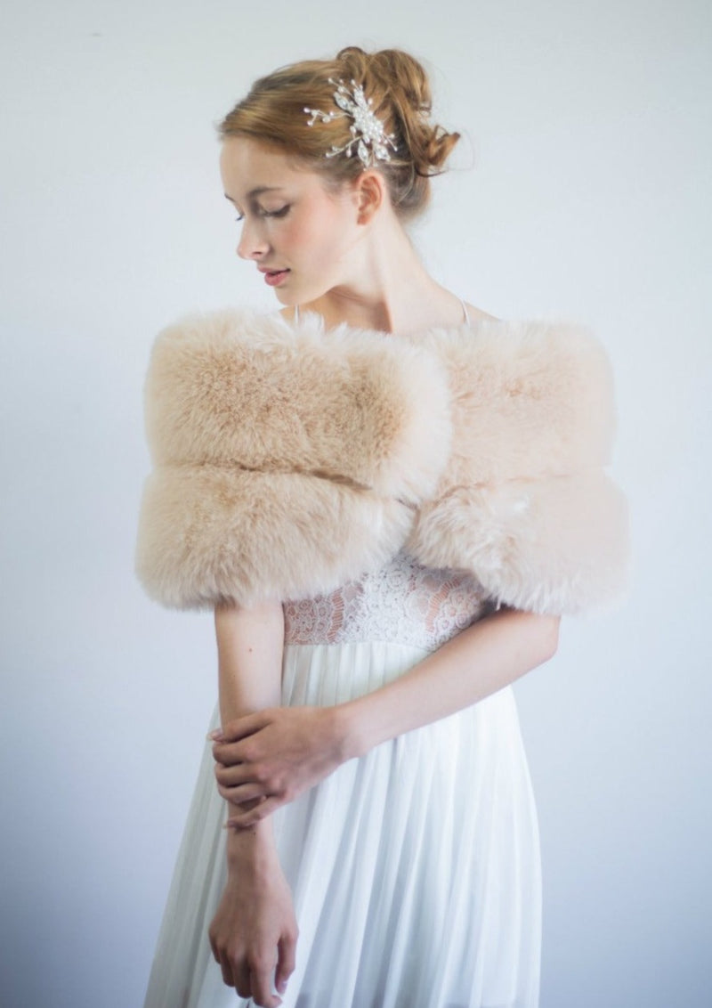 Blush / Beige Fur Shawl (Penelope Blu01) Sissily Designs Blush / Beige Fur Shawl (Penelope Blu01) Sissily Designs