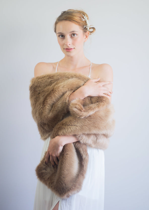 Honey Brown Fur Shawl (Lilian LBrw03)