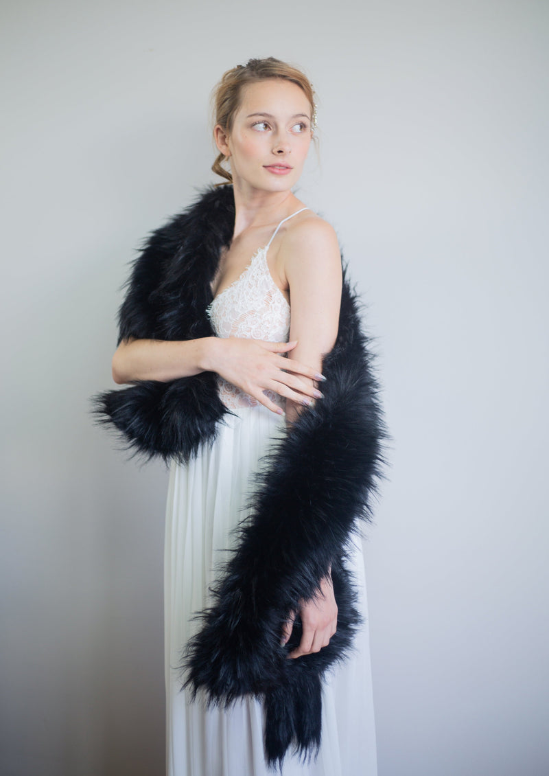 Black Wedding / Bridal Faux Fur Shawl (Lilian Blk03) Large Black Wedding / Bridal Faux Fur Shawl (Lilian Blk03) Large