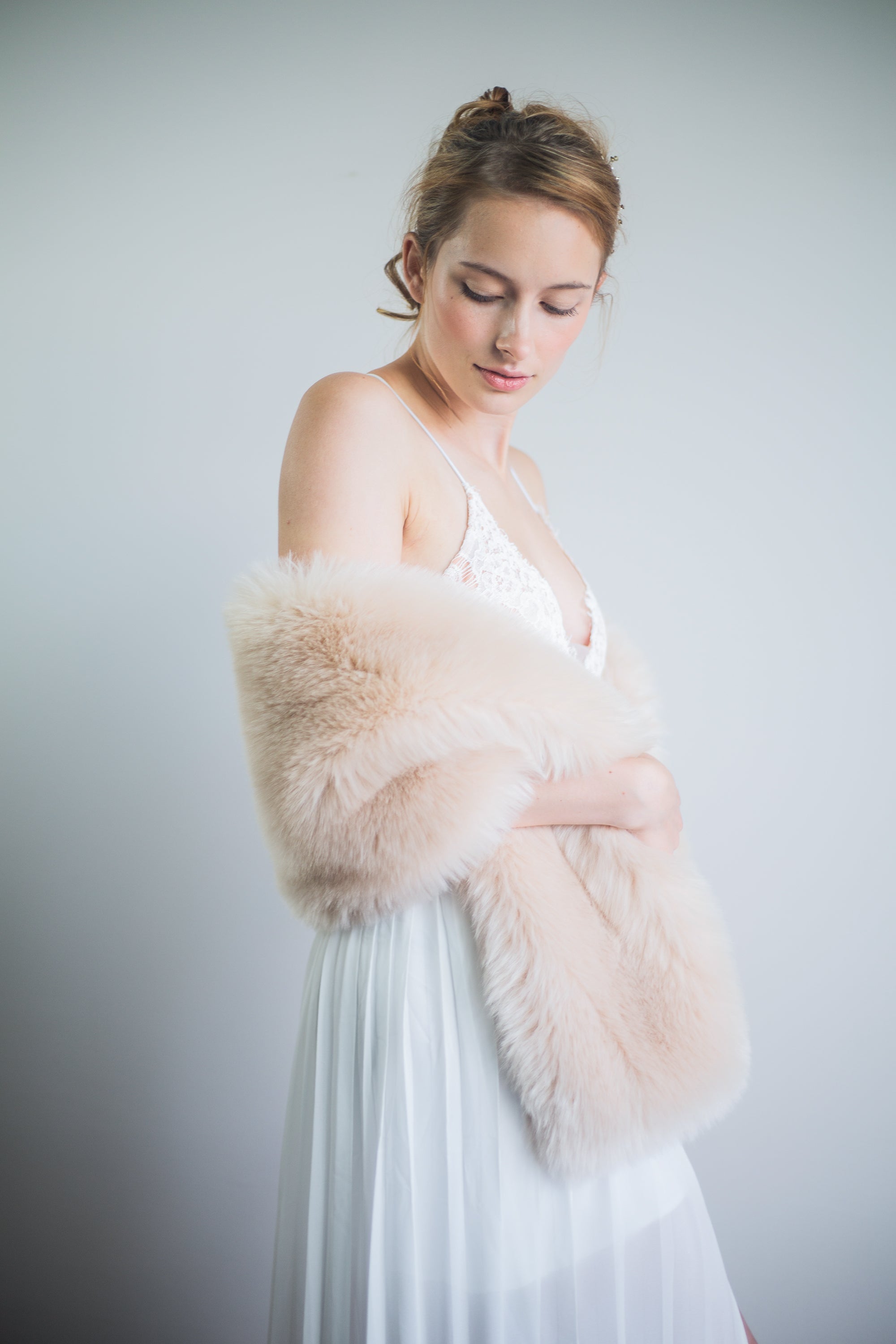 blush fur shawl