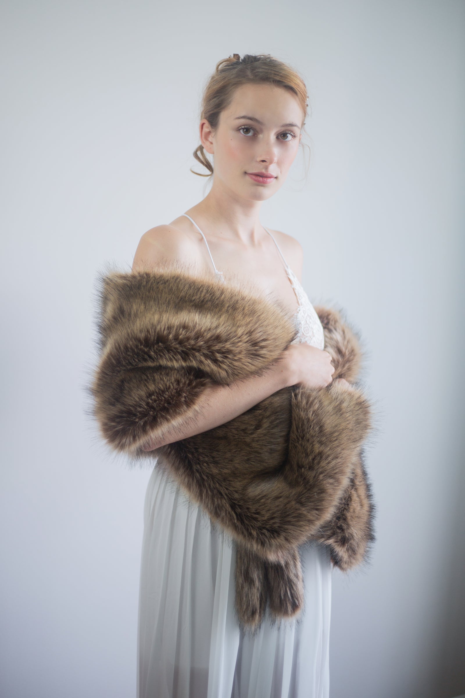Brown Fur Shawl (Lilian Brw03) – Sissily Designs