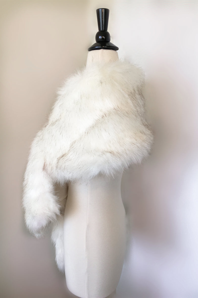 Ivory with Blk Tips Faux Fur Shawl Plus Size Bride (Lilian Wht03)