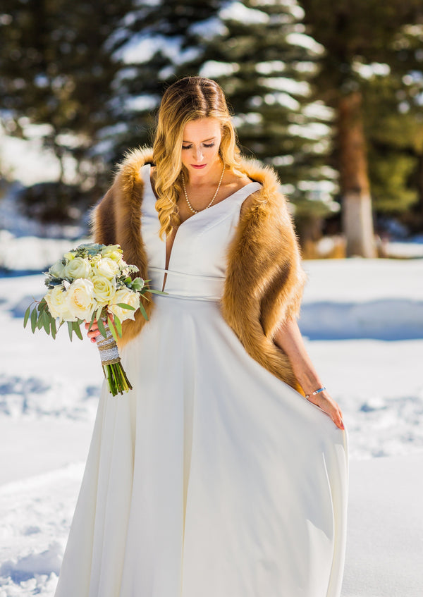 Honey Brown Faux Fur Bridal Wrap, Wedding Fur Shrug, Fur Wrap