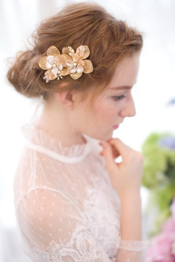 Gold Bridal Flower Hair Clips