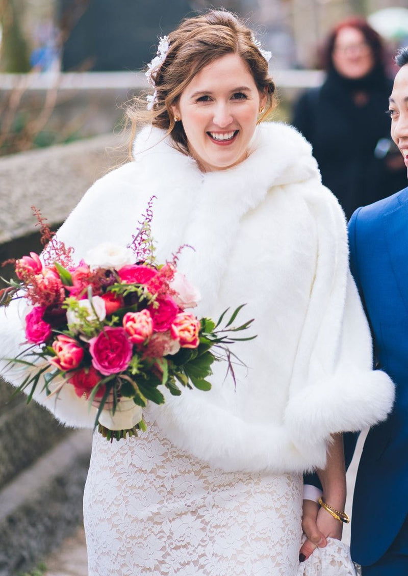 Ivory White Faux Fur Cape (Juliet Wht01)