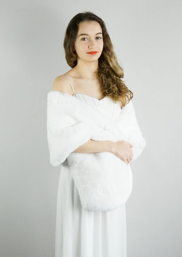 White Faux Fur Bridal Cape (Audrey Wht05)