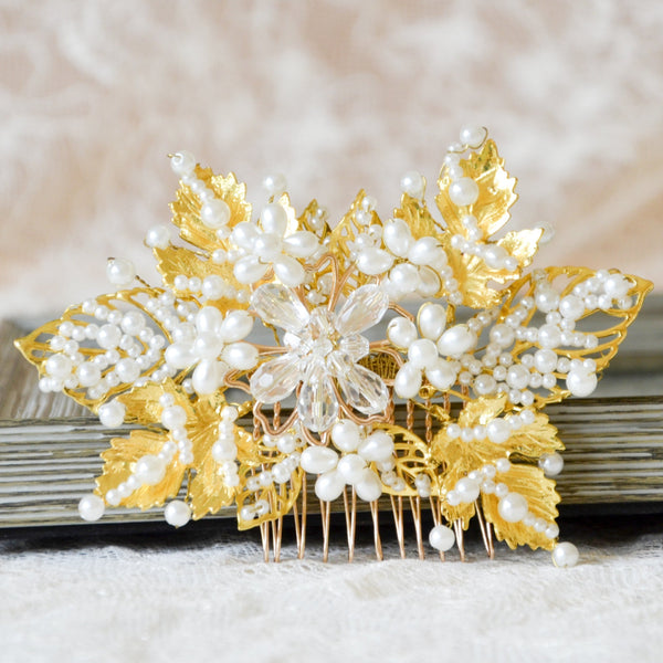 Gold Bridal Flower Hair Comb