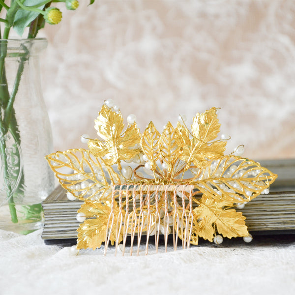 Gold Bridal Flower Hair Comb