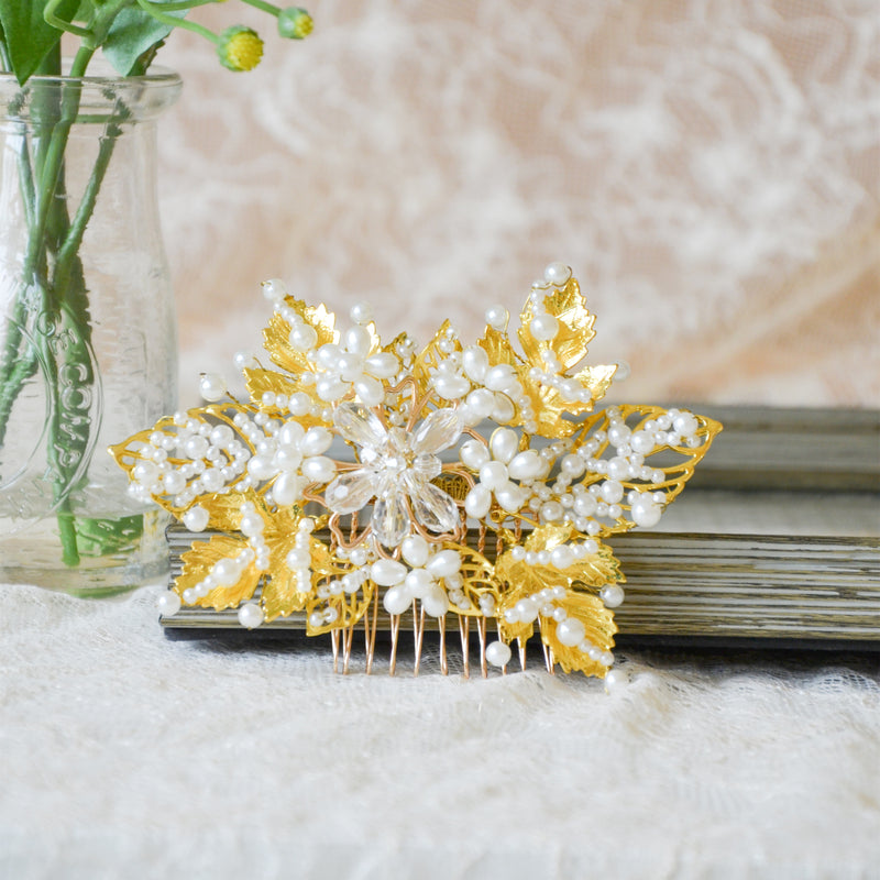 Gold Bridal Flower Hair Comb