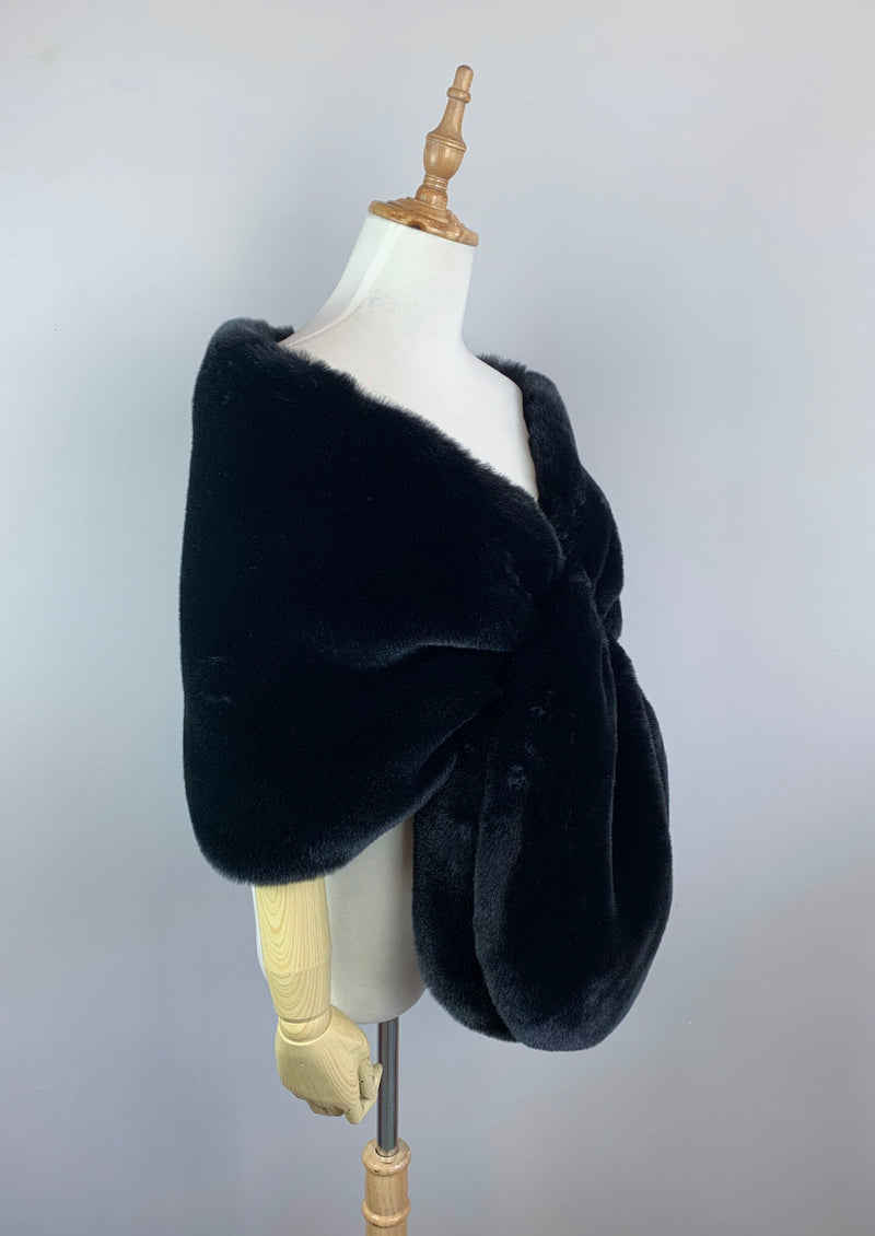 Black Faux Fur Bridal Cape (Audrey Blk05)