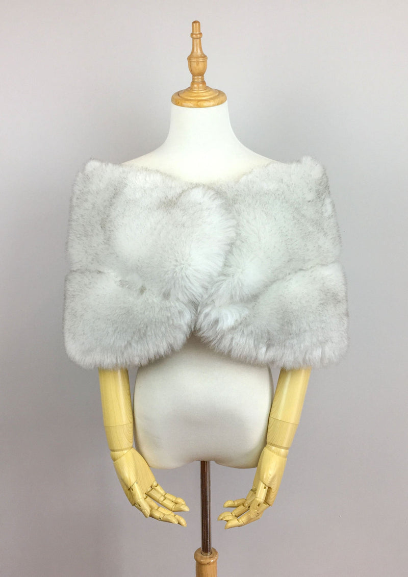 Light Grey with Black Tips / Silver Fur Wrap (Penelope LGry01)